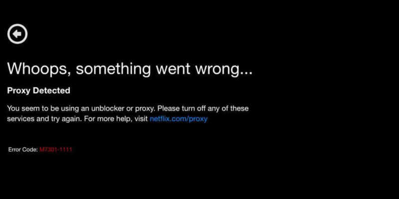 Schermata di errore di Netflix