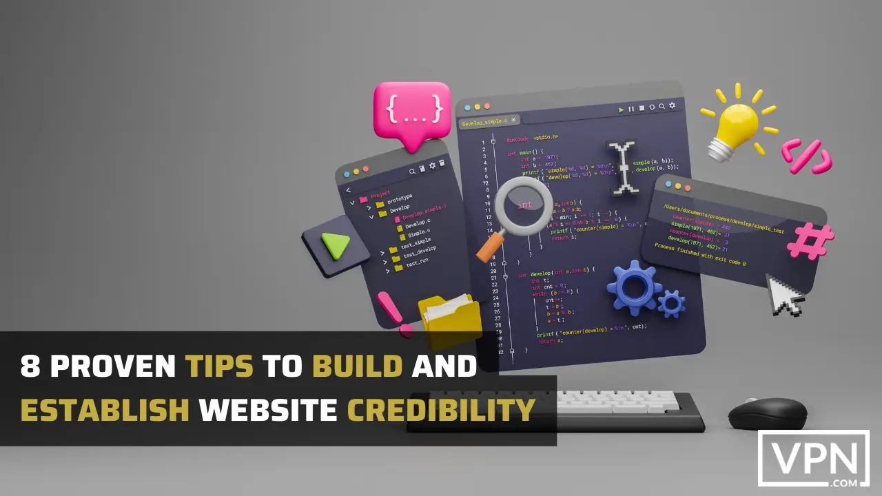 La imagen muestra 8 consejos probados para construir y establecer la credibilidad de un sitio web