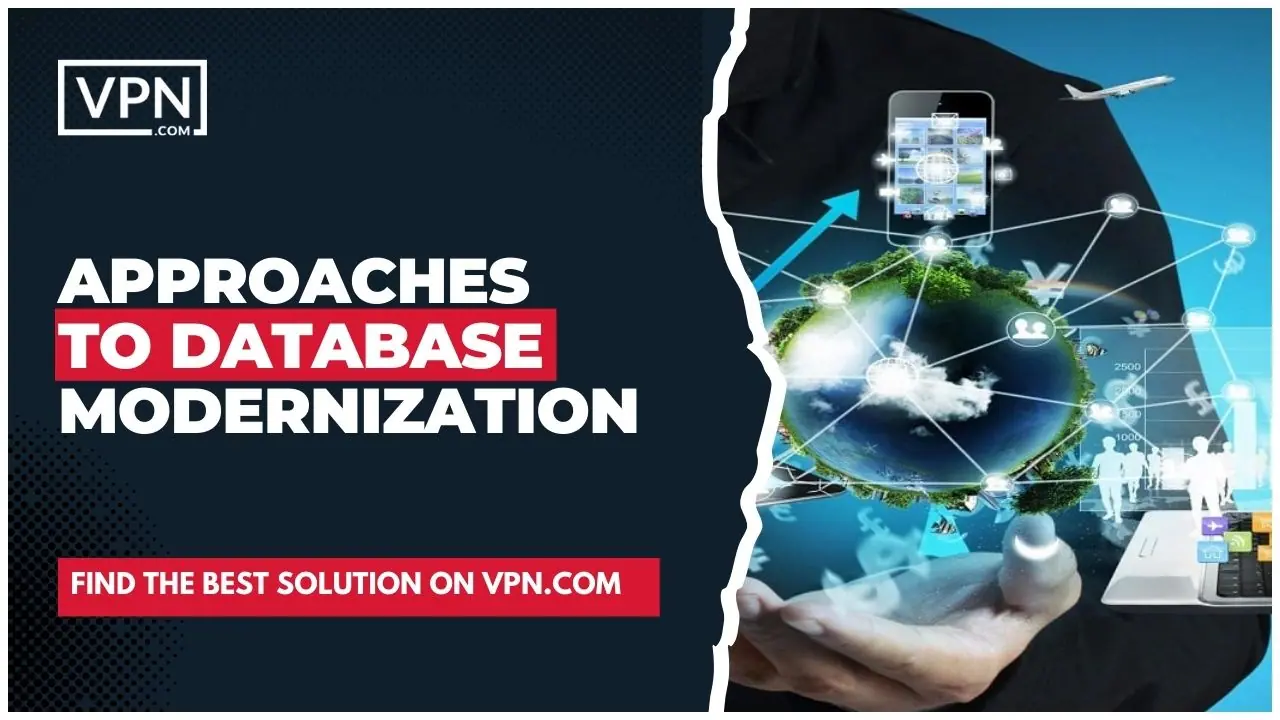 The image text suggest "Approaches to database modernization" and the side icon shows a database network