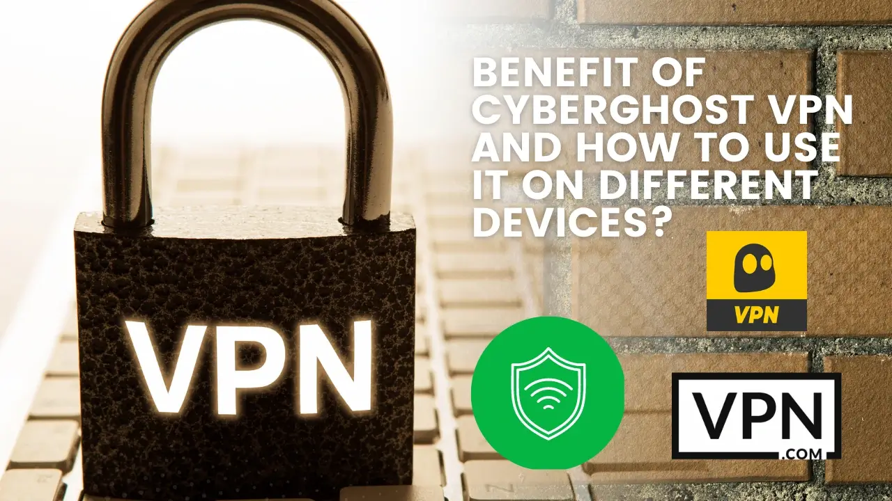 El texto de la imagen dice, ¿beneficios de CyberGhost VPN y cómo usarlo en diferentes dispositivos?