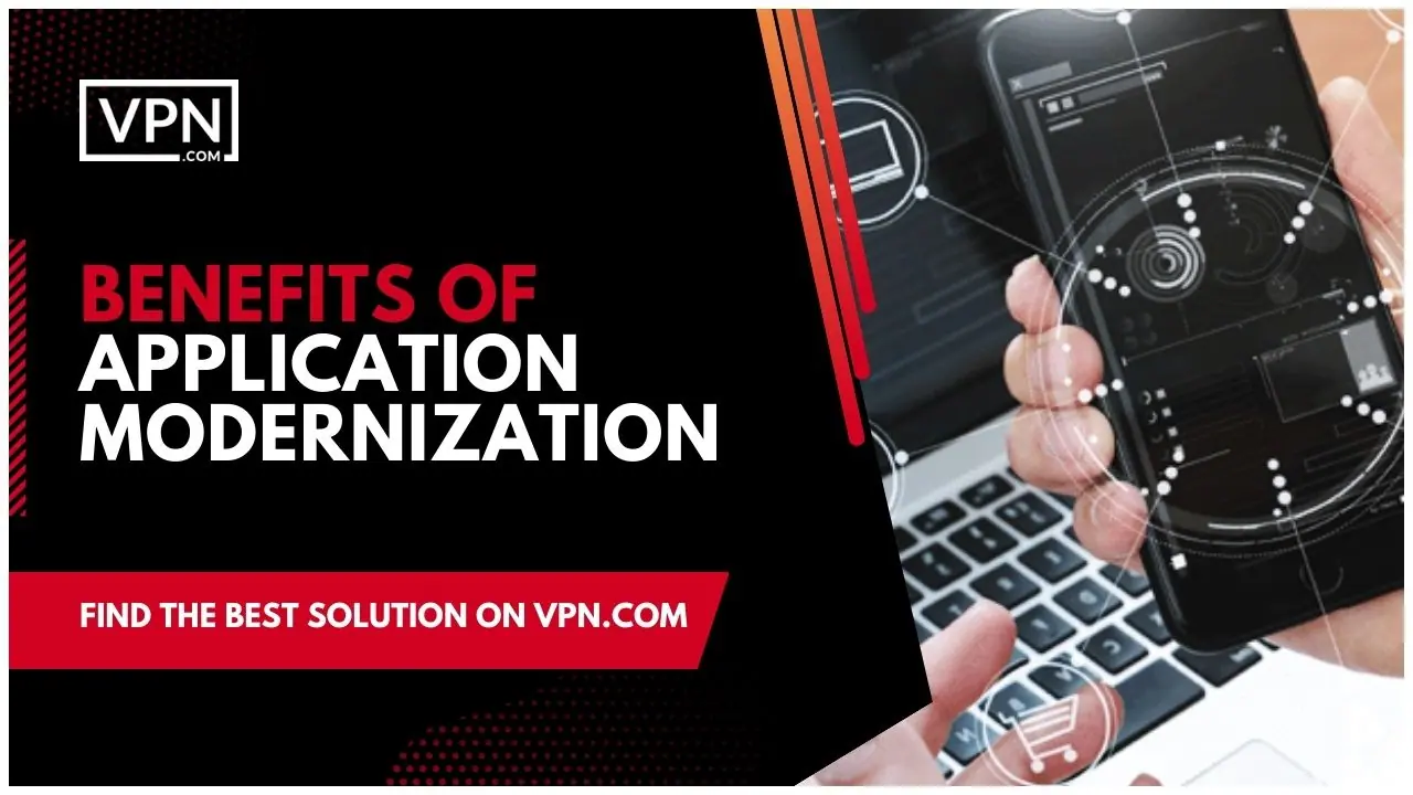 The text in the image says, "Benefits of application modernization"