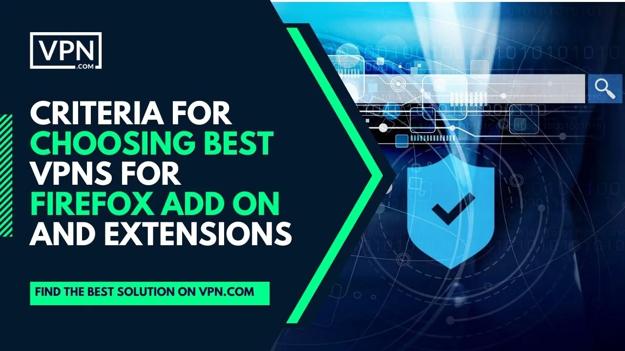 Criteria for choosing best VPN for Firefox add on and extensions with side internal image shows "protection icon"