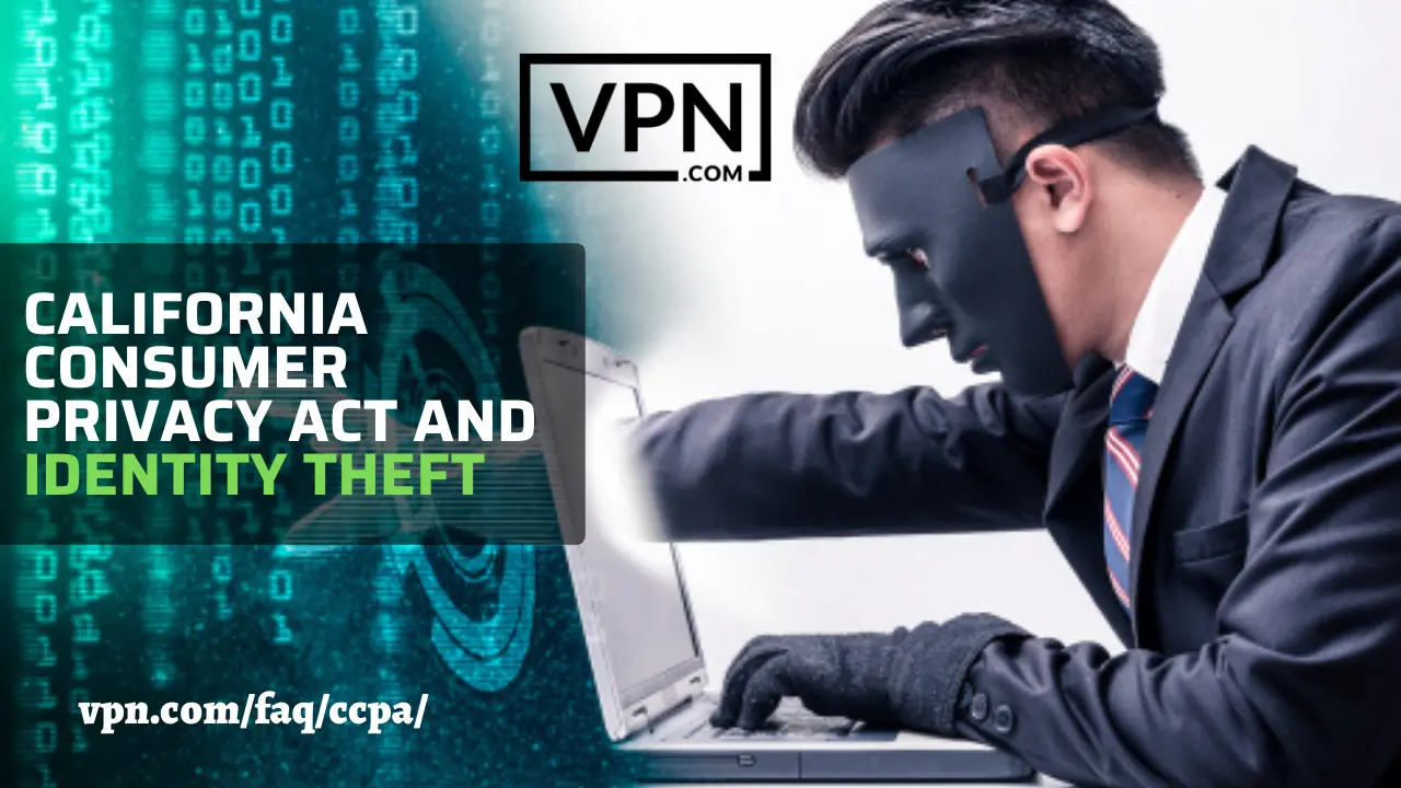 CCPA y el robo de identidad y la vista de fondo muestra que alguien está robando la identidad