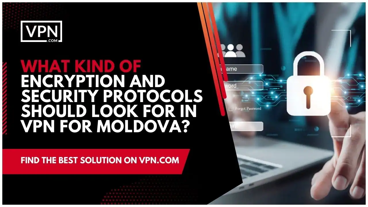 the text in the image shows What Kind Of Encryption And Security Protocols Should Look For In VPN For Moldova