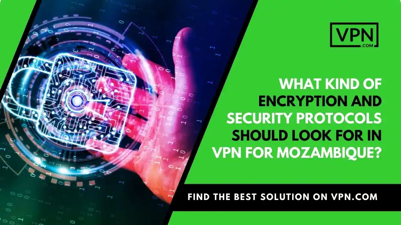 the text in the image shows What Kind Of Encryption And Security Protocols Should Look For In VPN For Mozambique