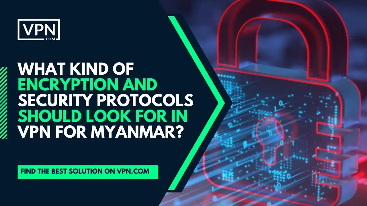 the text in the image shows What Kind Of Encryption And Security Protocols Should Look For In VPN For Myanmar