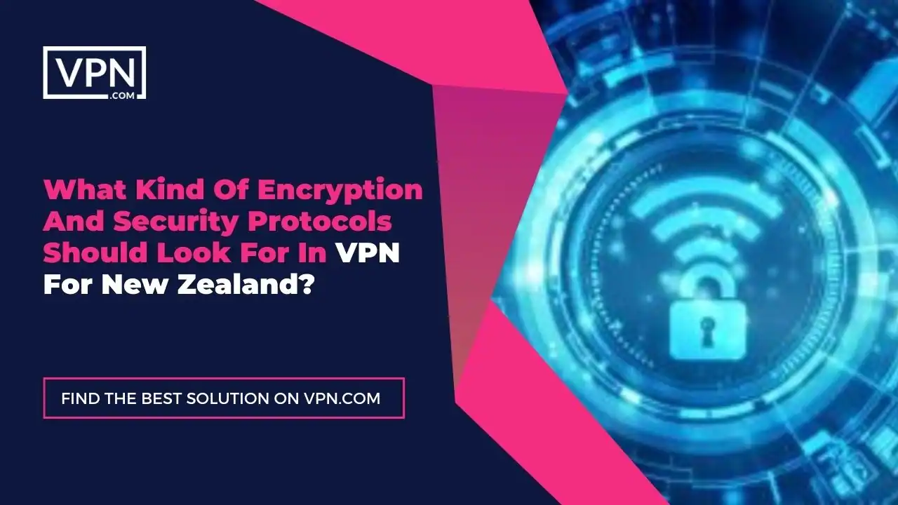 the text in the image shows What Kind Of Encryption And Security Protocols Should Look For In VPN For New Zealand