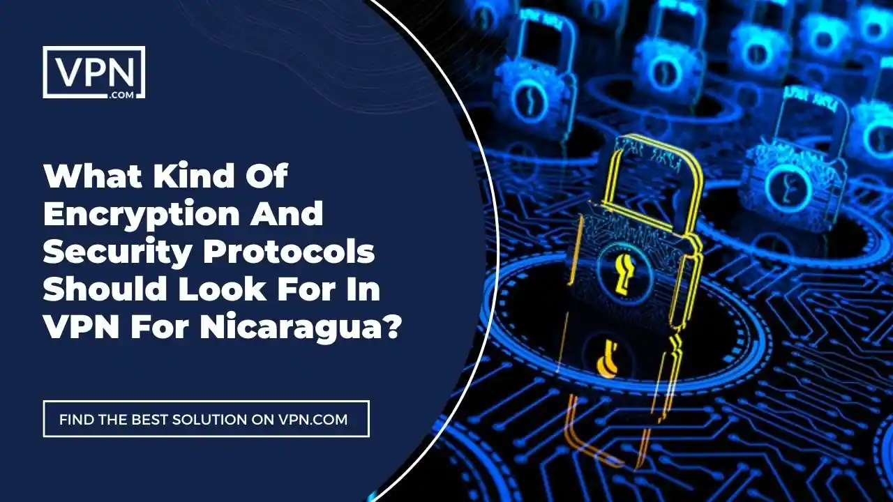 the text in the image shows What Kind Of Encryption And Security Protocols Should Look For In VPN For Nicaragua