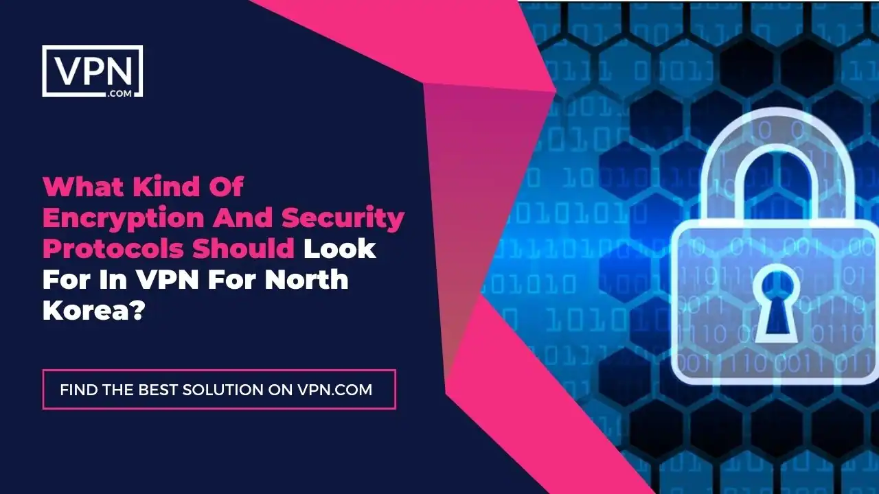 the text in the image shows What Kind Of Encryption And Security Protocols Should Look For In VPN For North Korea