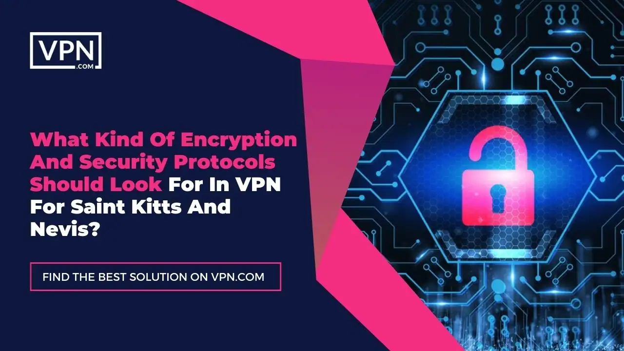 the text in the image shows What Kind Of Encryption And Security Protocols Should Look For In VPN For Saint Kitts And Nevis