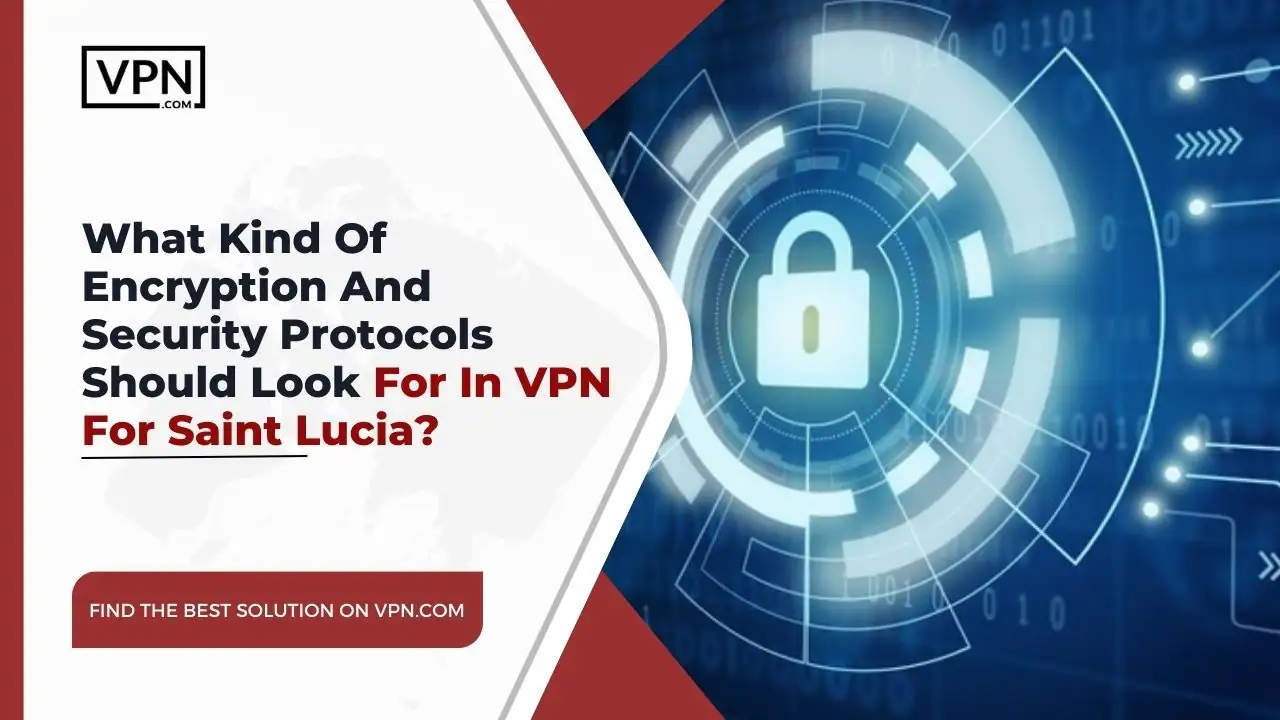 the text in the image shows What Kind Of Encryption And Security Protocols Should Look For In VPN For Saint Lucia