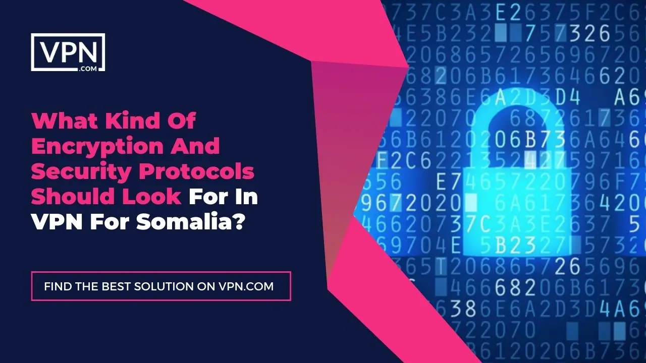 the text in the image shows What Kind Of Encryption And Security Protocols Should Look For In VPN For Somalia