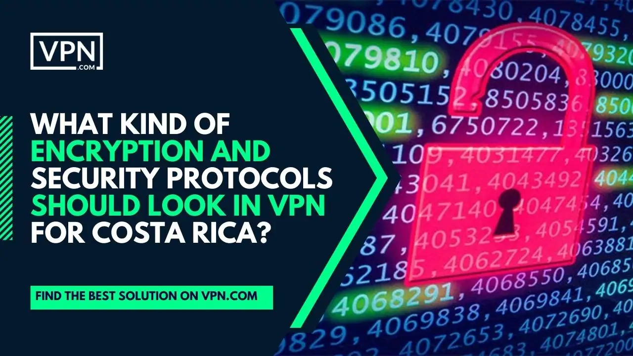 A lock icon in the image and text option says, "Security protocols in Costa Rica VPN"