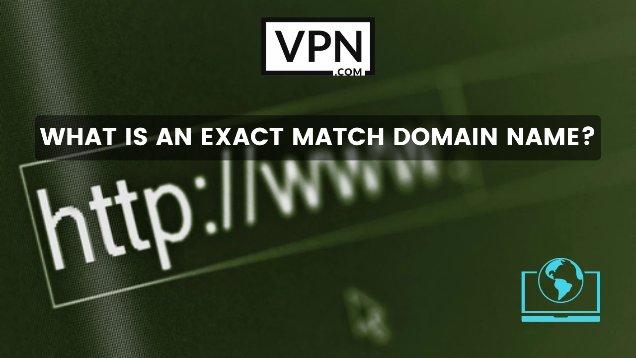 The text in the image says, what is an Exact-match domain name and the background of the image shows a domain search