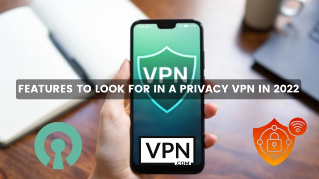 Privacidad VPN Características 2022 y el fondo de la imagen muestra un teléfono móvil con el logo de la VPN