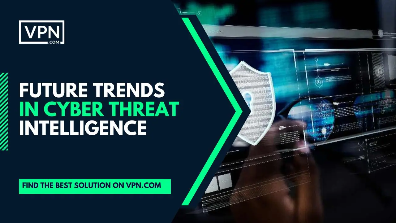 The image text says, "Future trends in cyber threat intelligence" with side internal icon image shows a white privacy badge.