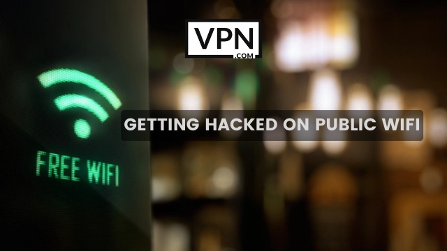 Texten i bilden lyder: "Att bli hackad på offentligt WiFi" och bakgrunden i bilden visar Free WiFi Sign.
