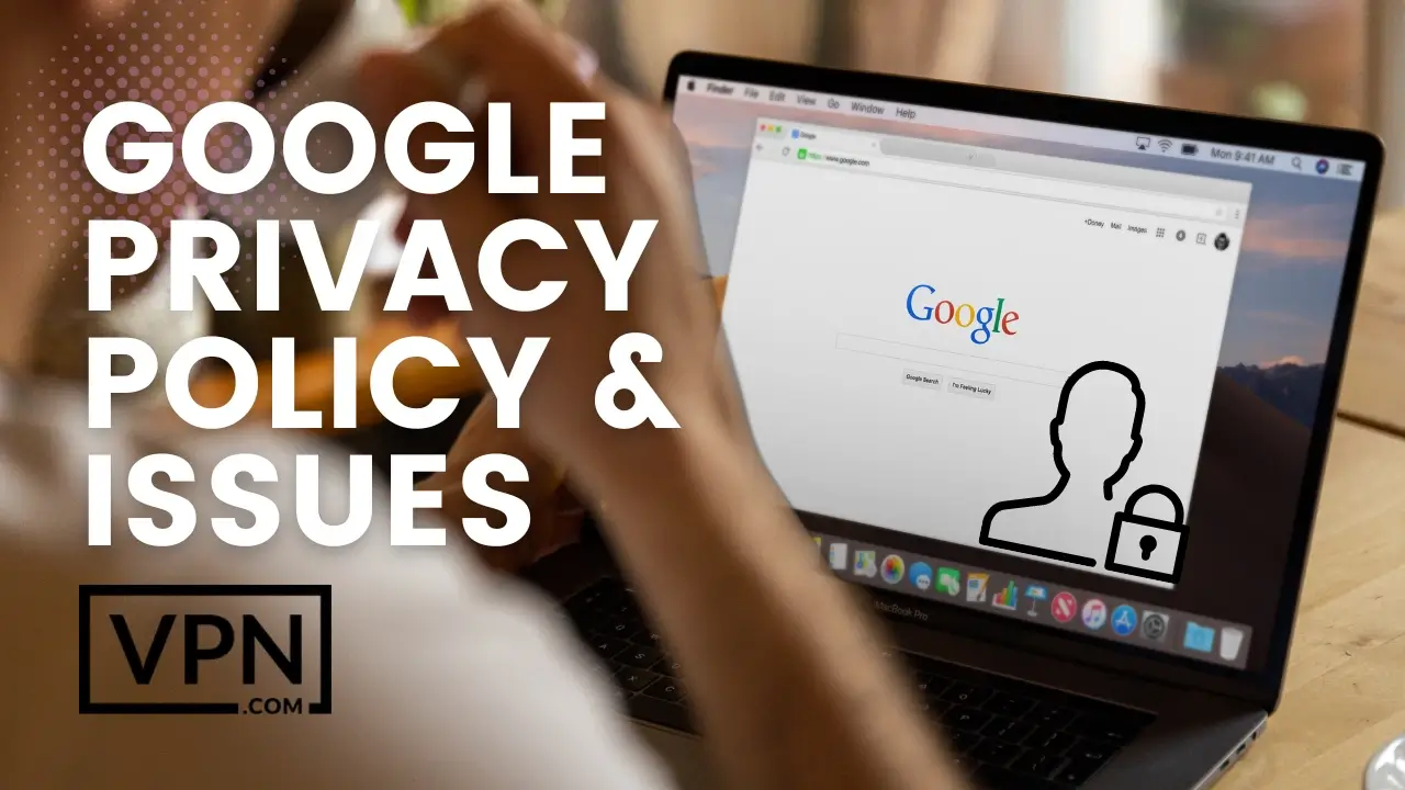 El texto en la imagen está mostrando, Política de Privacidad de Google y Problemas con el ordenador portátil en el fondo mostrando Google