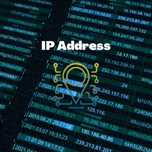 The Text and background in the image says, IP Address and several number IPs in background