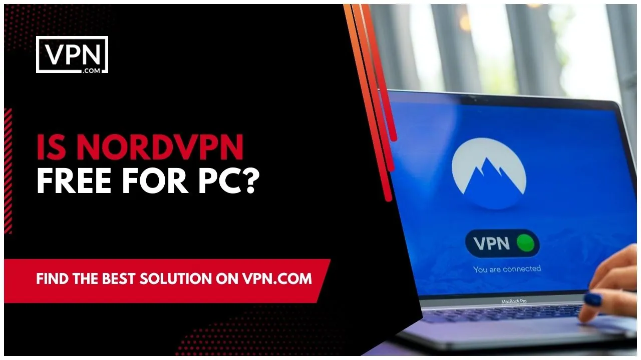 The image shows, is NordVPN Free For PC and what are the benefits.