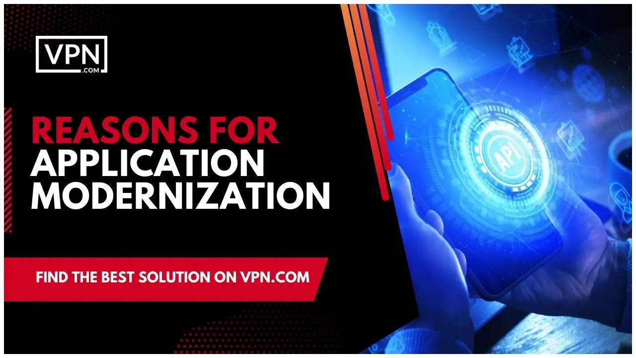 The text says, "Reasons for Application Modernization" and logo suggest API displayed in a Tablet