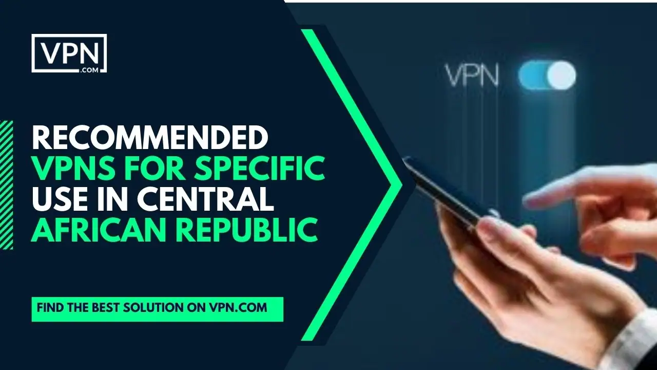 Ajánlott VPN-ek speciális használatra a Közép-afrikai Köztársaságban, és az oldalsó ikon a VPN logót mutatja.