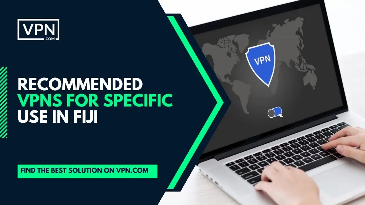 VPNs recomendadas para uso específico nas Ilhas Fiji e o ícone lateral mostra o logótipo VPN