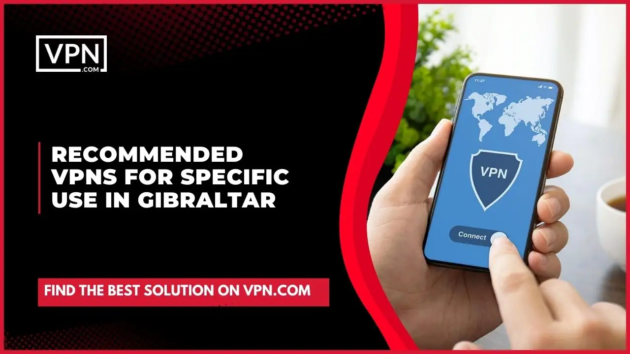 Recommended VPNs For Specific Use In Gibraltar and the side icon shows VPN animation