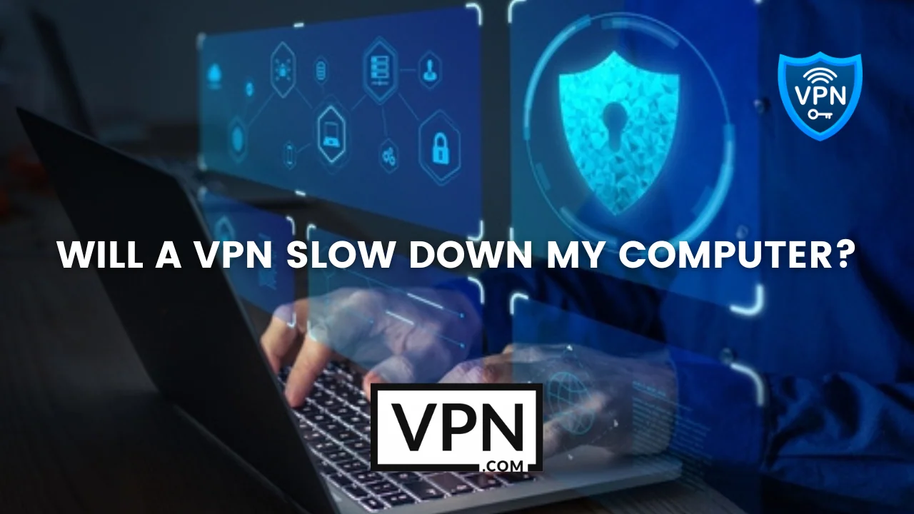 The text in the image says, will a VPN slow down my computer. Get more information on VPN