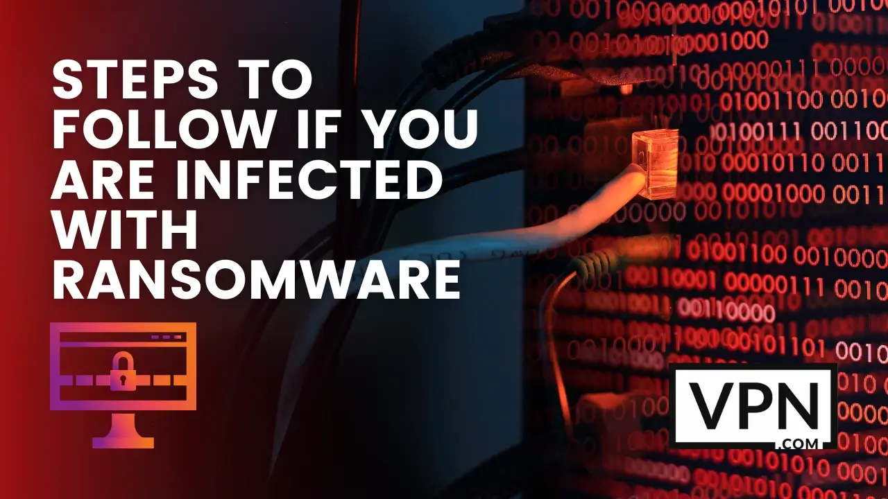 The images text says, steps to follow if you are infected with ransomware and the background shows wires and codes