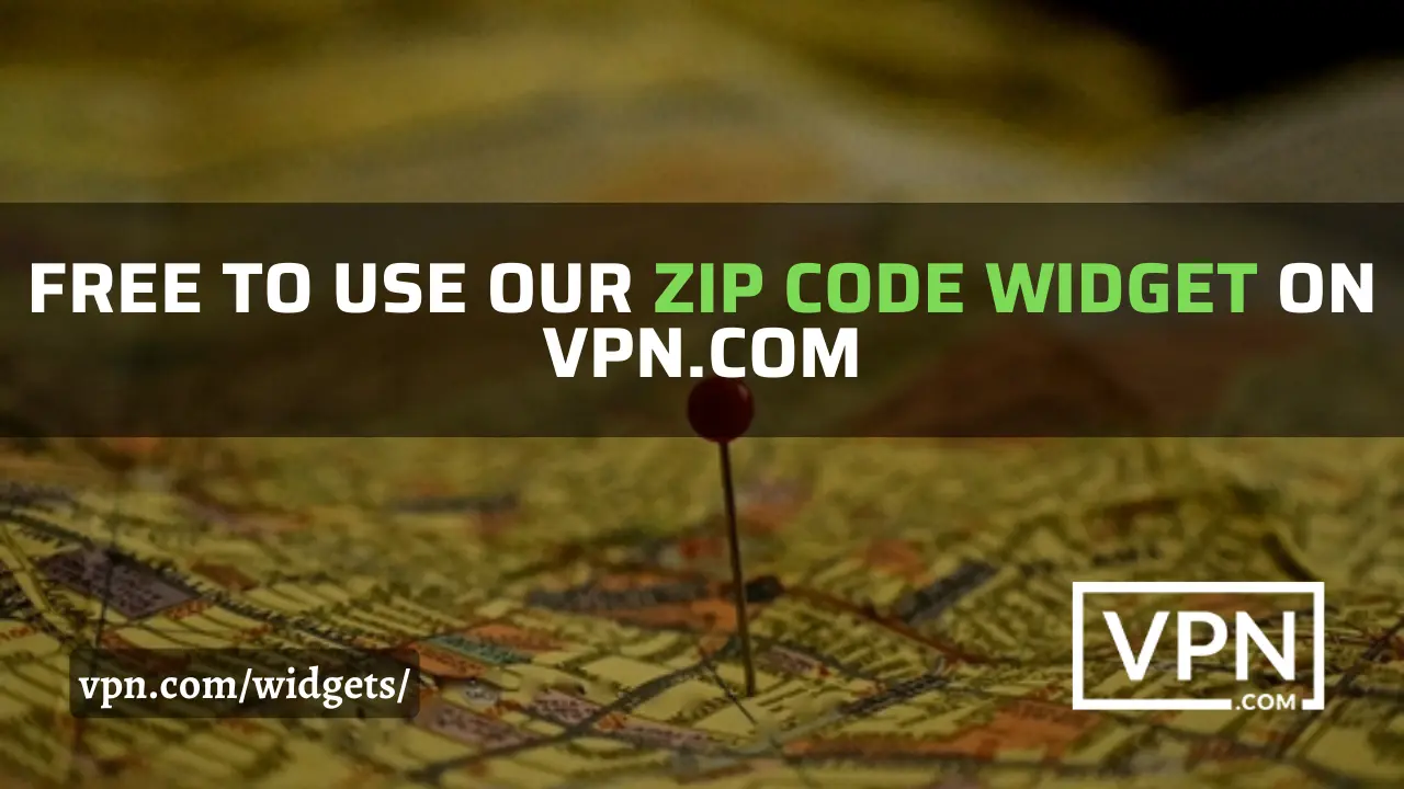 The text says, free to use our zip code widget and the background of the image shows a marked location on a map