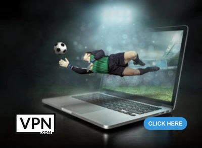 O futebol a ser transmitido num computador portátil com uma imagem de VPN