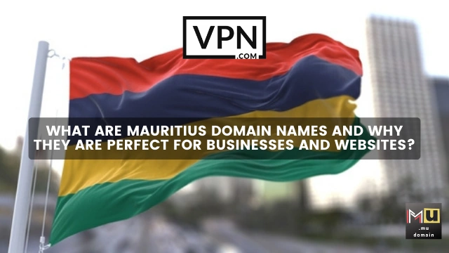 The text in the image says, what is .mu domain name and the background of image shows flag of Mauritius