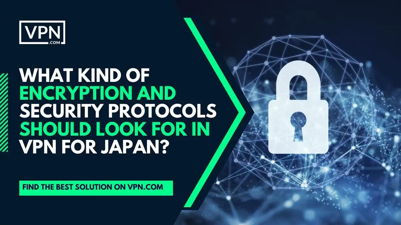 the text in the image shows What Kind Of Encryption And Security Protocols Should Look For In VPN For Japan