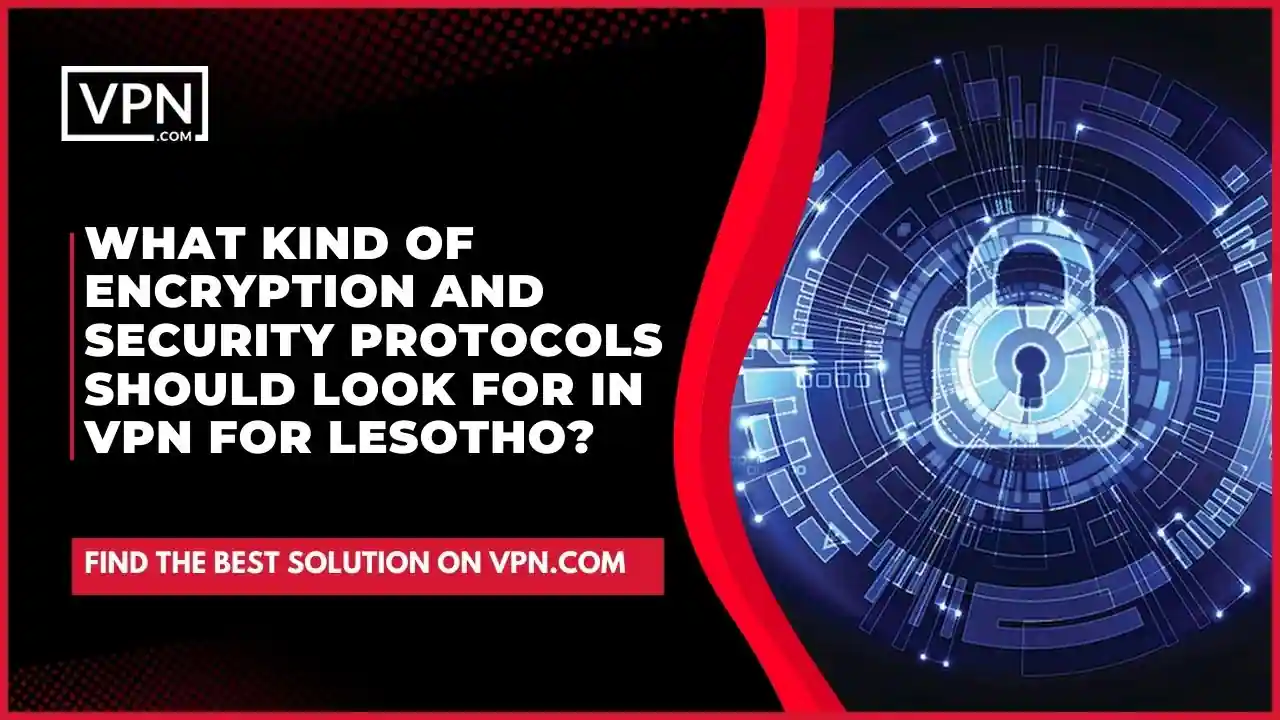 the text in the image shows What Kind Of Encryption And Security Protocols Should Look For In VPN For Lesotho