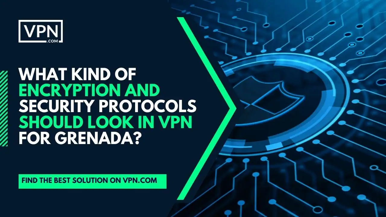 the text in the image shows What Kind Of Encryption And Security Protocols Should Look In VPN For Grenada
