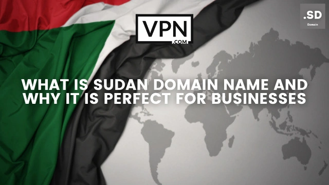 A képen látható szöveg azt mondja, hogy mi az .sd domain név, a kép hátterében pedig Szudán zászlaja és térképe látható.