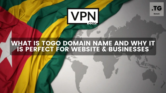 El texto de la imagen dice, qué es el nombre de dominio .tg y el fondo muestra la bandera de Togo