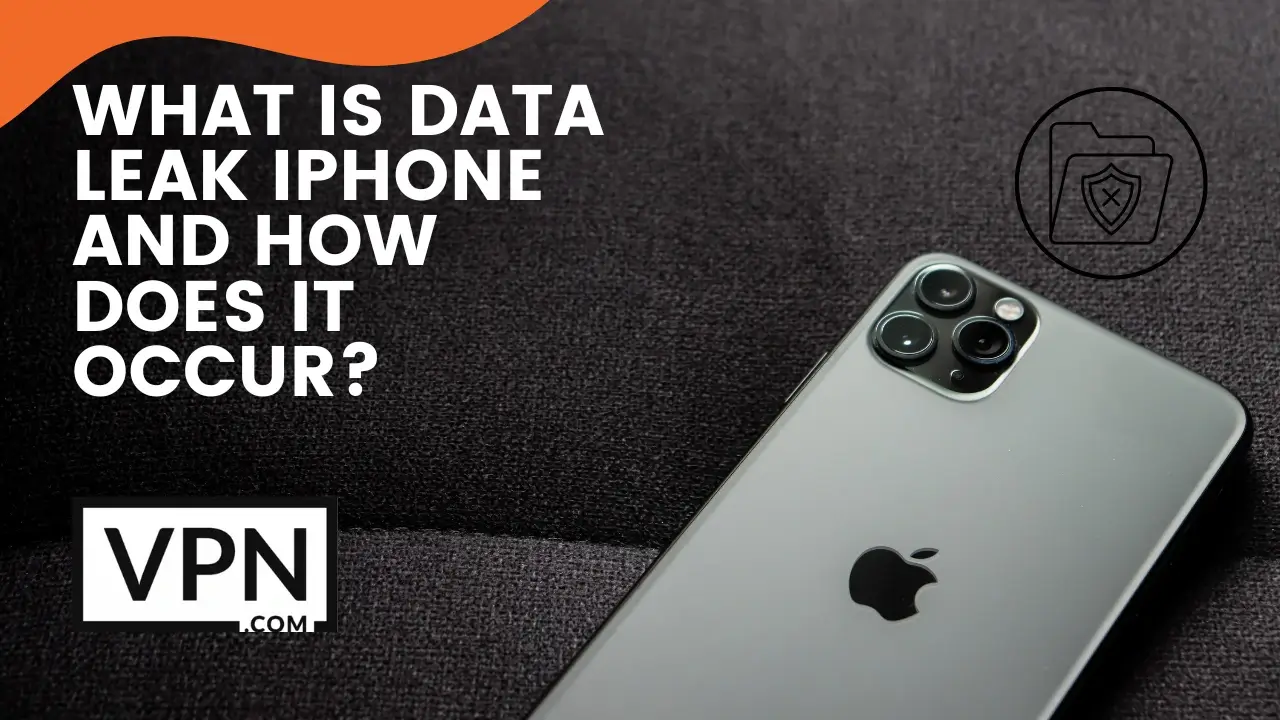 Back of the iPhone with a text "What is data leak iphone and how does it occur?"