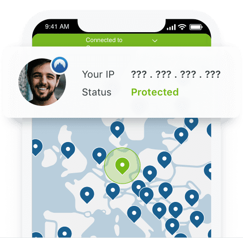 Screen that shows your IP address is protected by NordVPN.