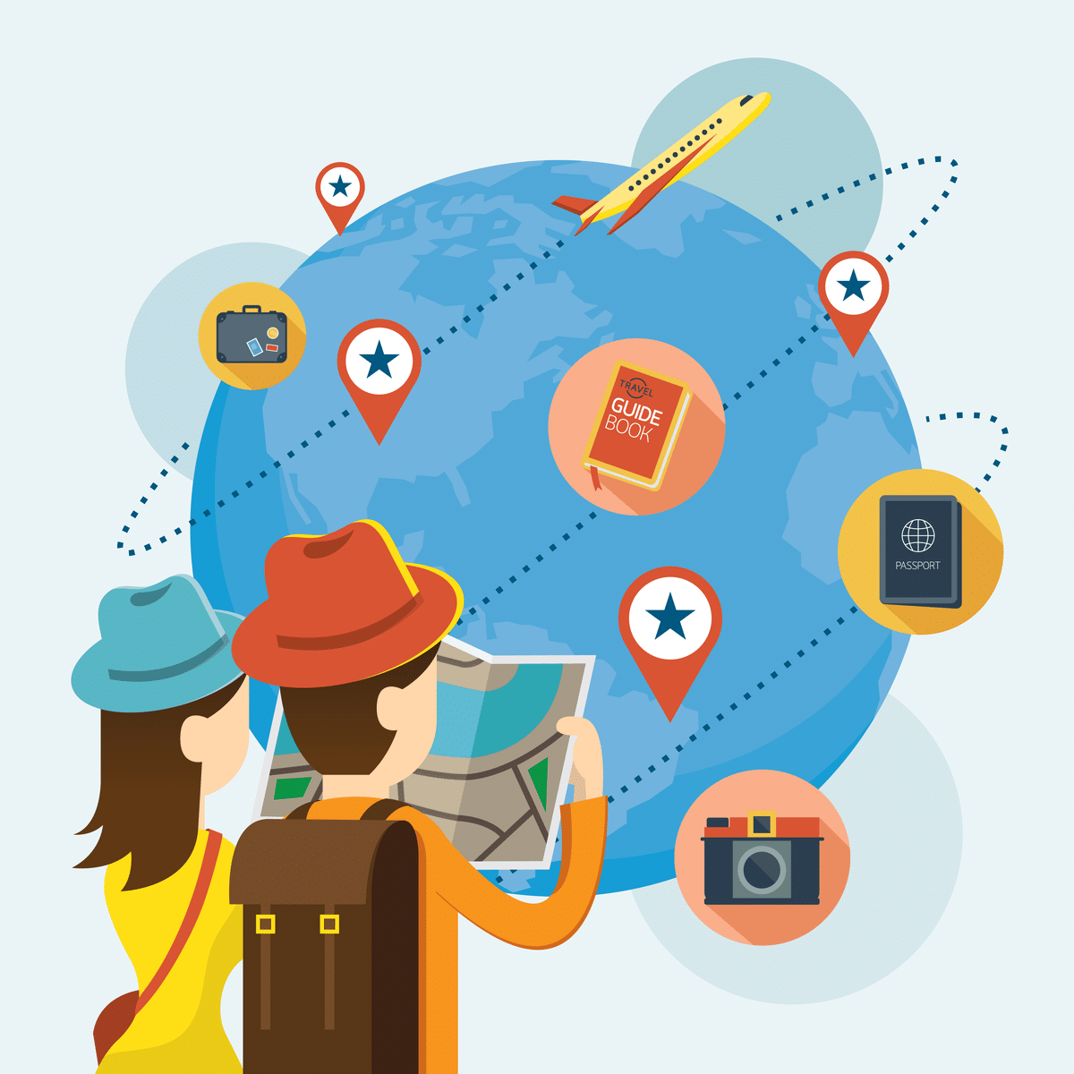 Graphic representing traveling with a VPN.